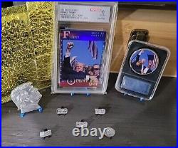 Donald Trump 2024.999 Fine Pure SILVER Bullion Bars & Fight Coin. Card, Coin