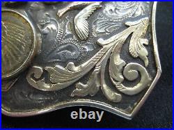 EXCEPTIONAL Sterling 10K US $2.50 Indian Coin Trophy Buckle GOLD NUGGETS