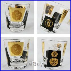 Extensive Set of 22-Karat Gold and Black Coin Barware and Glasses by Cera MCM