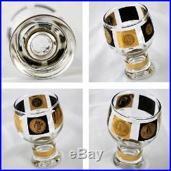 Extensive Set of 22-Karat Gold and Black Coin Barware and Glasses by Cera MCM