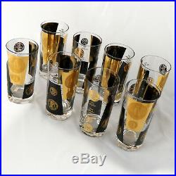 Extensive Set of 22-Karat Gold and Black Coin Barware and Glasses by Cera MCM