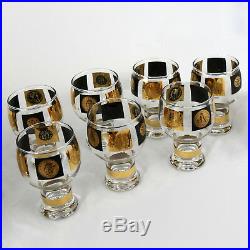 Extensive Set of 22-Karat Gold and Black Coin Barware and Glasses by Cera MCM