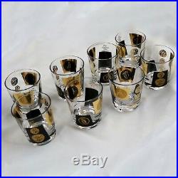 Extensive Set of 22-Karat Gold and Black Coin Barware and Glasses by Cera MCM