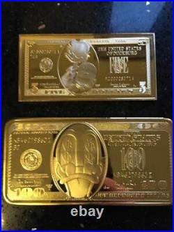 Extremely Rare! Disney Scrooge McDuck $5 and $100 Gold Banknotes LE Coin Bar Set