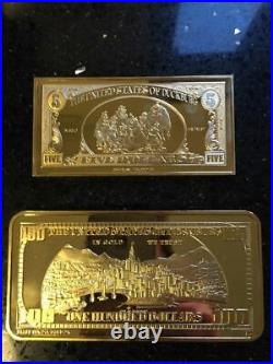 Extremely Rare! Disney Scrooge McDuck $5 and $100 Gold Banknotes LE Coin Bar Set
