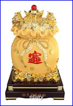 Feng Shui Big Golden Money Bag Full of Coins and Ingots with Money Frogs