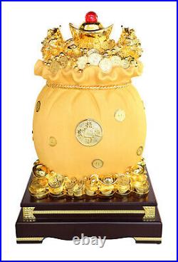 Feng Shui Big Golden Money Bag Full of Coins and Ingots with Money Frogs