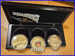 France Paris Eiffel Tower Commemorative Gold Plated 3 UNC Coins Collection