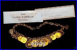 GOLDEN CARIBBEAN Coin Necklace 14 EXOTIC UNCIRCULATED COINS + COA FRANKLIN MINT