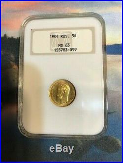 Genuine 1904 Gold Coin 5 Rouble Graded Ngc Ruble Russian Empire Antique Russia