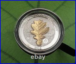 Gold Leaf Collection Oak Tree Leaf. 999 1oz Silver Coin 2016