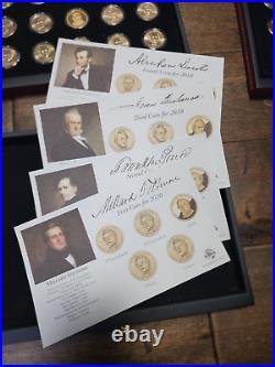 Gold Plated Presidential Dollar Coin Collection with Wood Display Cases + Keys