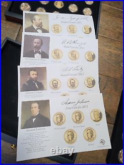 Gold Plated Presidential Dollar Coin Collection with Wood Display Cases + Keys
