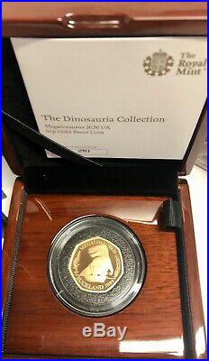 Gold Proof 50p Megalosaurus 2020 Coin, Dinosauria Collection Royal Mint. COA 251