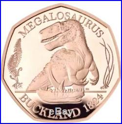 Gold Proof Megalosaurus 2020 UK 50p Coin, Dinosauria Collection