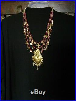 Graciela Barrios Sacred Heart Milagro Necklace Antique Milagros & 10K Gold Coins