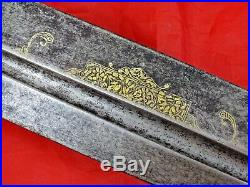 HUGE ANTIQUE DAGGER RUSSIAN CAUCASIAN GOLD DECORATED KINDJAL SWORD silver coins