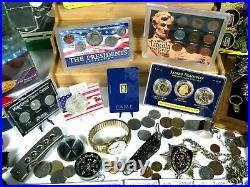 HUGE vintage JUNK DRAWER LOT jewelry GOLD & SILVER coins ESTATE bullion toys old