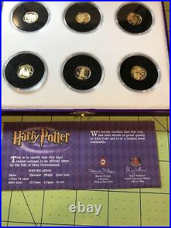 Harry Potter Coins 6-24ct GOLD PROOF 2002 Pobjoy Mint Isle of Man UK purple case