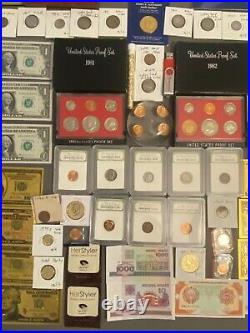 Huge Estate Lot, Silver+gold Coins, Uncut Bills, Many Collectibles, Worth $1000+++++