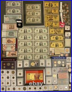 Huge Estate Lot, Silver+gold Coins, Uncut Bills, Many Collectibles, Worth $1400+#125