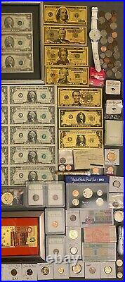 Huge Estate Lot, Silver+gold Coins, Uncut Bills, Many Collectibles, Worth $1400+#125