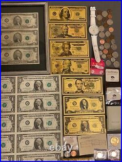 Huge Estate Lot, Silver+gold Coins, Uncut Bills, Many Collectibles, Worth $1400+#125
