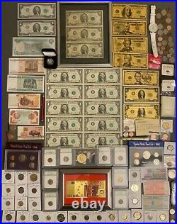 Huge Estate Lot, Silver+gold Coins, Uncut Bills, Many Collectibles, Worth $1400+#125