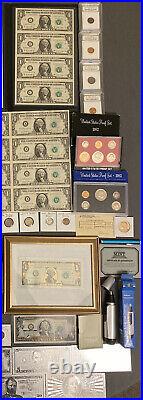 Huge Estate Lot -silver+gold Coins, Uncut Bills, Many Collectibles, Worth $900, 116