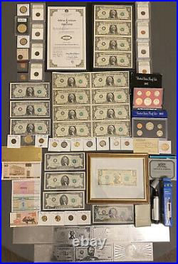 Huge Estate Lot -silver+gold Coins, Uncut Bills, Many Collectibles, Worth $900, 116