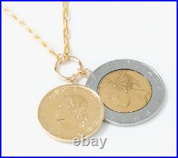 Italian Gold 14K Gold Double Coin Necklace. 18