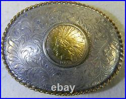 #J7 Sterling Silver Belt Buckle With 1926 $10 Ten Dollar Gold USA Coin