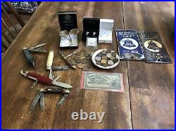 JUNK DRAWER LOT 2 14k solid gold Earrings SILVER COINS Schrade PN Pocket Watch