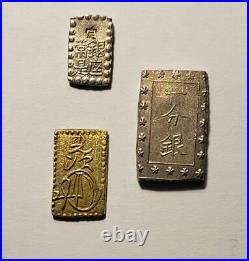 Japan 1830-1869 Bu and Shu Gold and Silver 3 Coin Pre-Meji Collection Nice XF