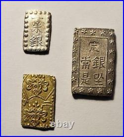 Japan 1830-1869 Bu and Shu Gold and Silver 3 Coin Pre-Meji Collection Nice XF