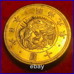 Japanese Old Gold Coin 1876 10-yen Meiji 29.39mm 16.2g Rare Collection Antique