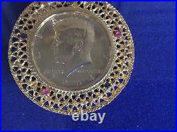 Jfk Commemorative Coin Set 1964 Gold Half Dollar With Ruby, Emeralds And Sapphir