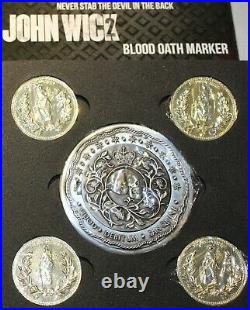 John Wick 2 Blood Oath Marker & 4 Gold Continental Coins Set Life Size Props NEW