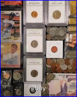 Junk Drawer Flea Market Lot Gold Silver Coins Baseball Cards C63 Wow