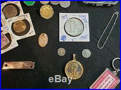 Junk Drawer Lot PEACE Dollar. 925 Sterling Silver 14k Gold Jewerly, Coins + MORE