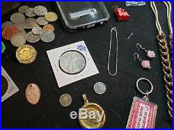 Junk Drawer Lot PEACE Dollar. 925 Sterling Silver 14k Gold Jewerly, Coins + MORE