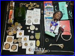 Junk Drawer Lot PEACE Silver Dollar Sterling Gold Jewerly Coins Mason Pin + MORE