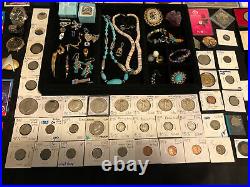 Junk Drawer Lot Silver JFK Morgan Walking Librty Coins Sterling Jewelry Gold