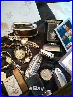 Junk drawer lot Gold US Silver Coins Zippo Knives Watches