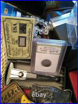 Junk drawer lot Random Gold Silver Watches Knives Jewelry Coins Elvis