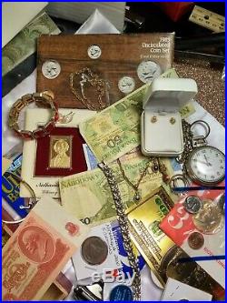 Junk drawer lot US Silver coins, 14K Gold. 925 silver, jewelry, pocket watches