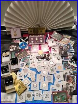 Junk drawer lot sterling jewelry, 90% US silver coins, gold and platnium plate