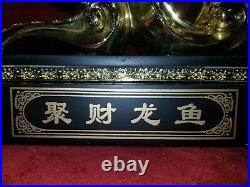 LARGE Feng Shui Golden Chrome Arowana Fish Statue Wealth Luck Gift Coin Power