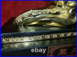 LARGE Feng Shui Golden Chrome Arowana Fish Statue Wealth Luck Gift Coin Power