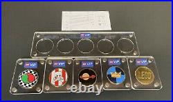LEGO VIP Collectible Coins Set of 5 With Case Castle, Octan, Pirate, Space & Gold